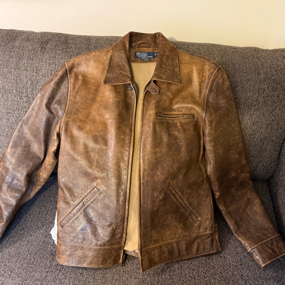 Ralph Lauren Distressed Brown Leather Jacket